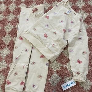 NWT Carter's Cream and Pink Heart Pajama Set